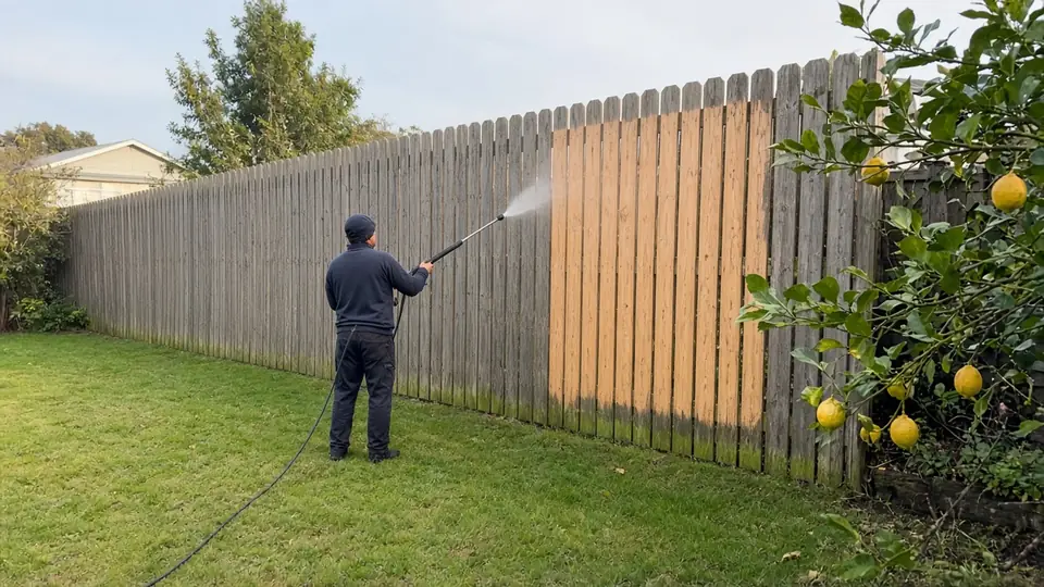 Washing grime off a timber paling fence