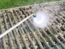 Spraying a mossy tile roof
